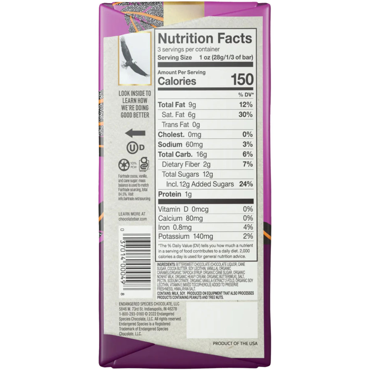 Endangered Species 60% Dark Chocolate with Caramel & Sea Salt 85g