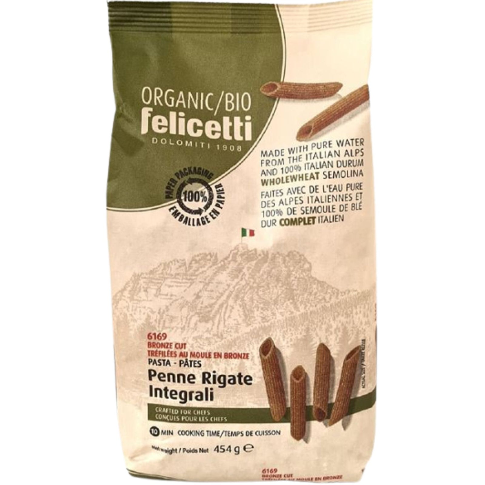 Felicetti Organic Wholewheat Penne Rigate 454g