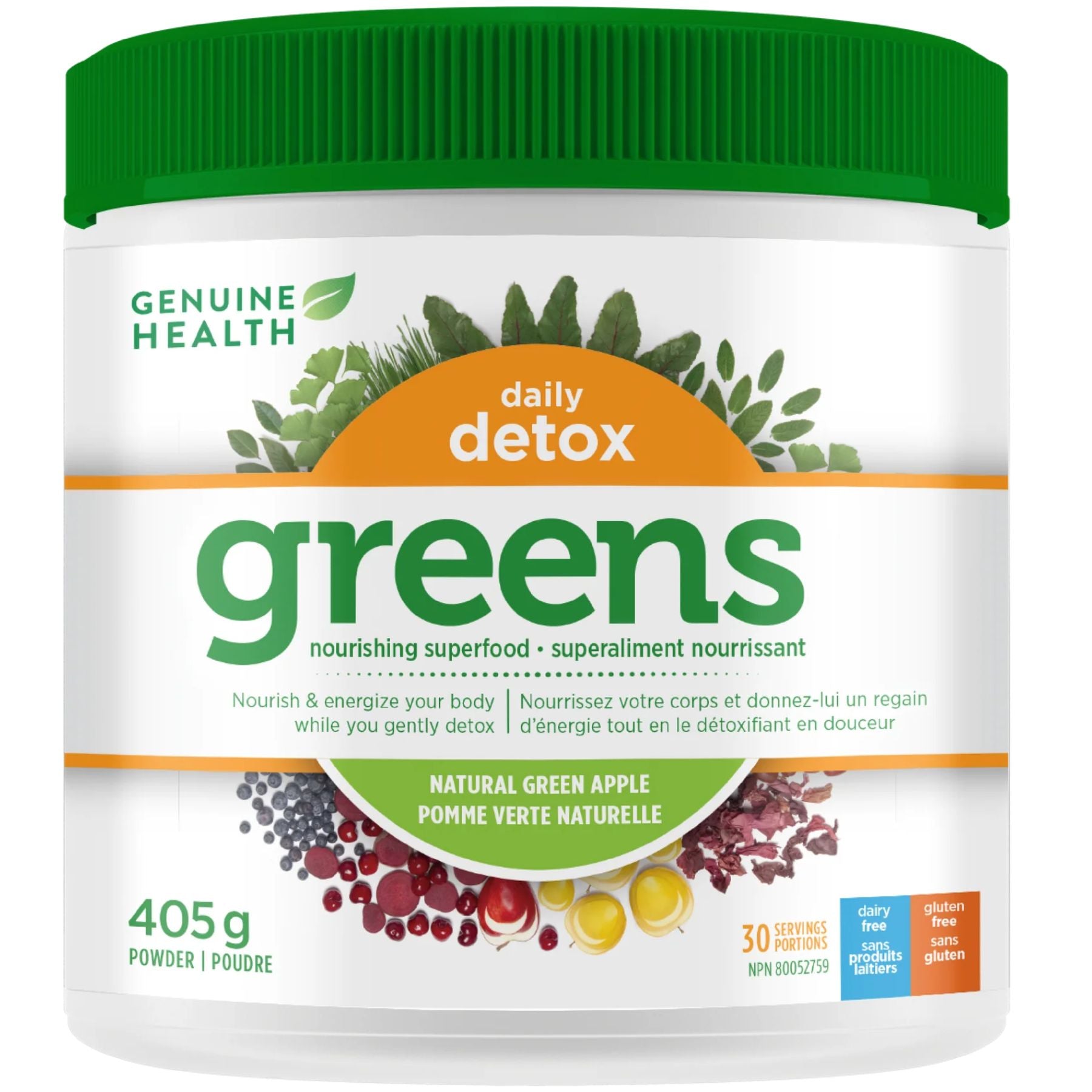 Genuine Health Greens+ Daily Detox - Natural Green Apple 405g