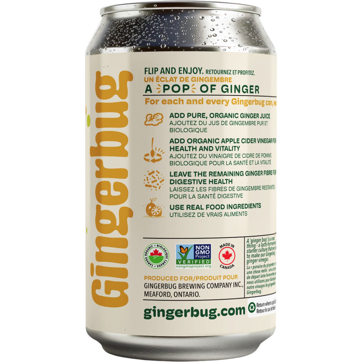 Gingerbug Organic Prebiotic Ginger Beer, Original 355mL