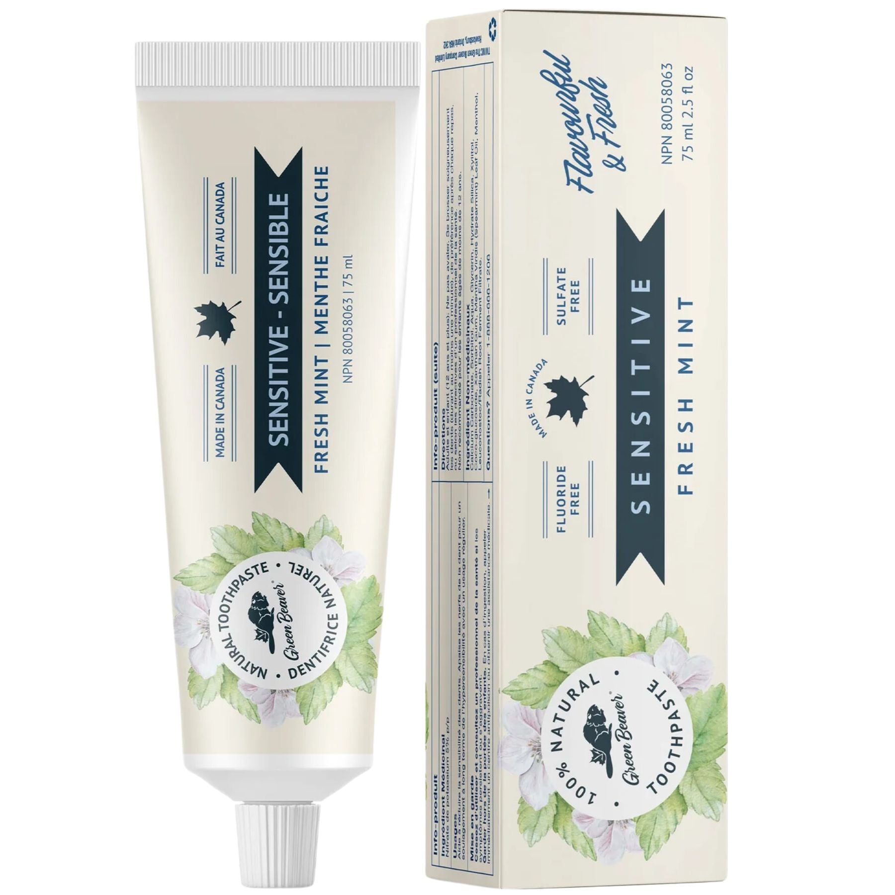 Green Beaver Fluoride Free Toothpaste Sensitive Teeth - Fresh Mint 75ml