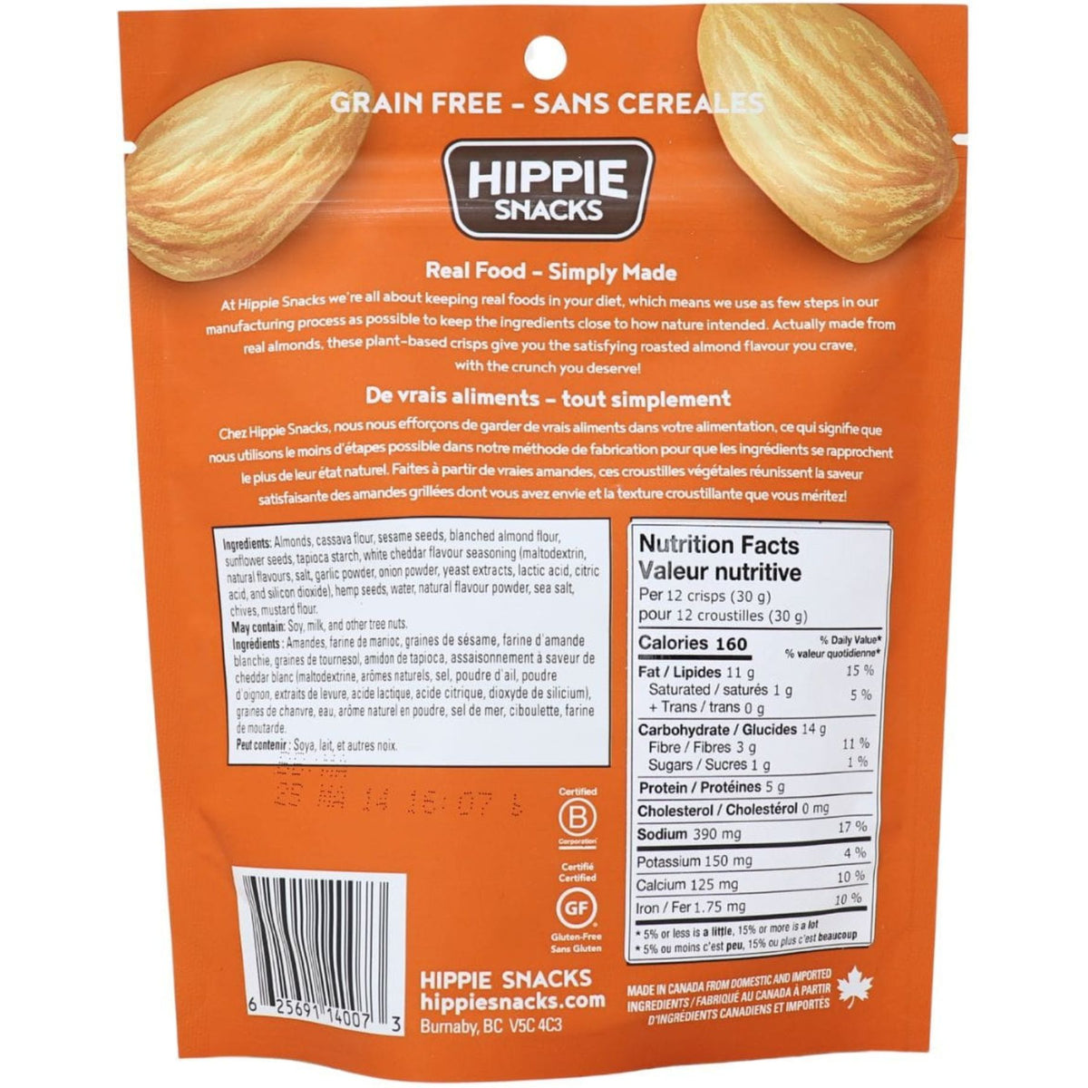 Hippie Snacks Almond Crisps Cheezy Chive 70g
