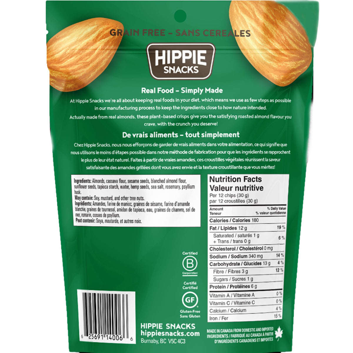 Hippie Snacks Almond Crisps Rosemary 70g