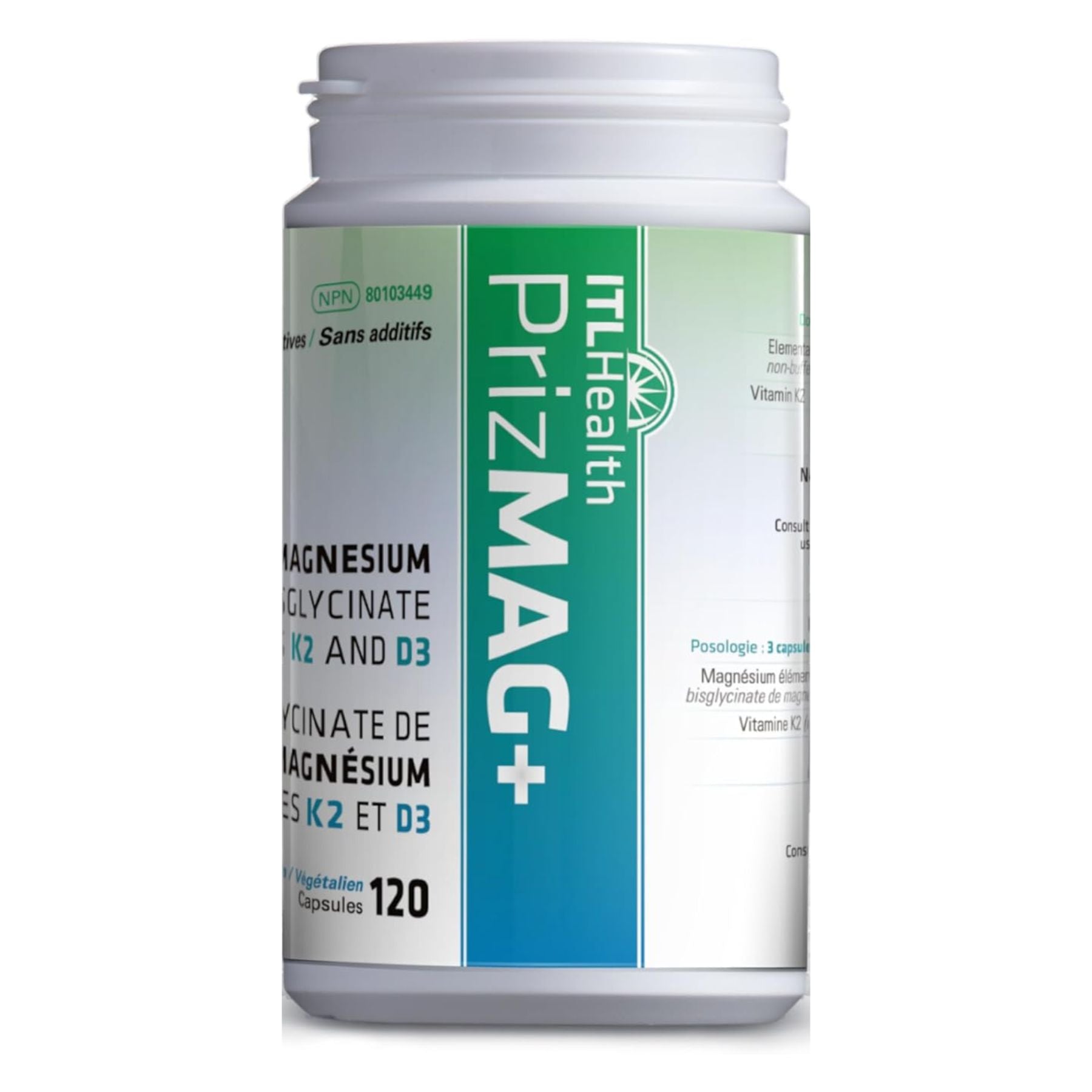 ITL Health PrizMAG+ Magnesium Bisglycinate + D3 K2 120s