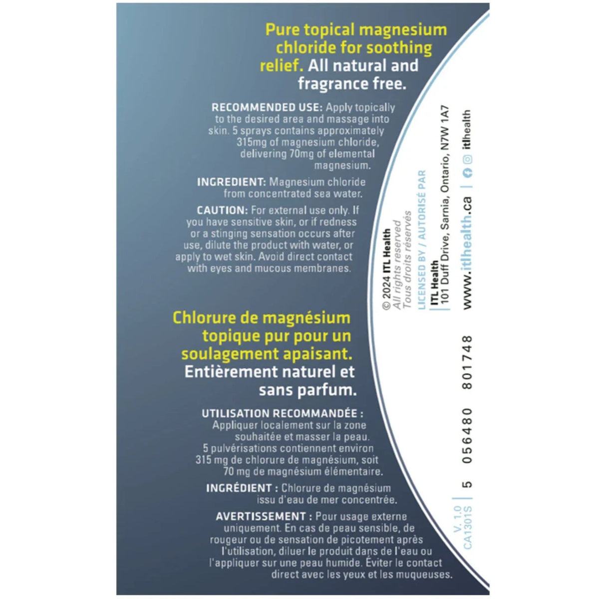 ITL Health SeaMAG Topical Magnesium Chloride Spray 100mL