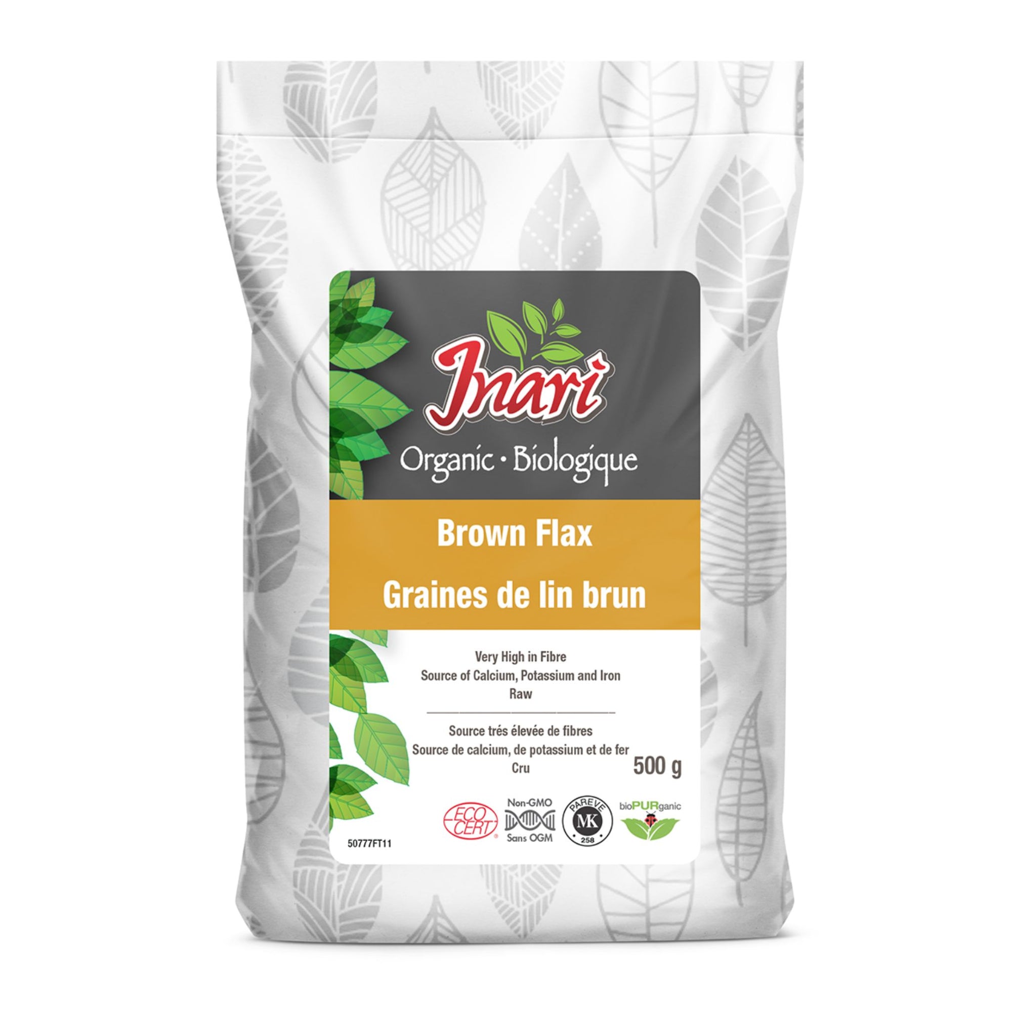 Bag of Inari Organic Brown Flax Seeds 500g