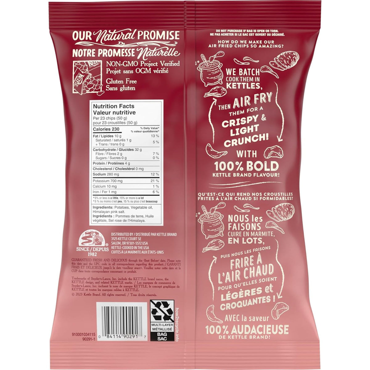 Kettle Brand Air Fried Potato Chips Himalayan Salt 156g