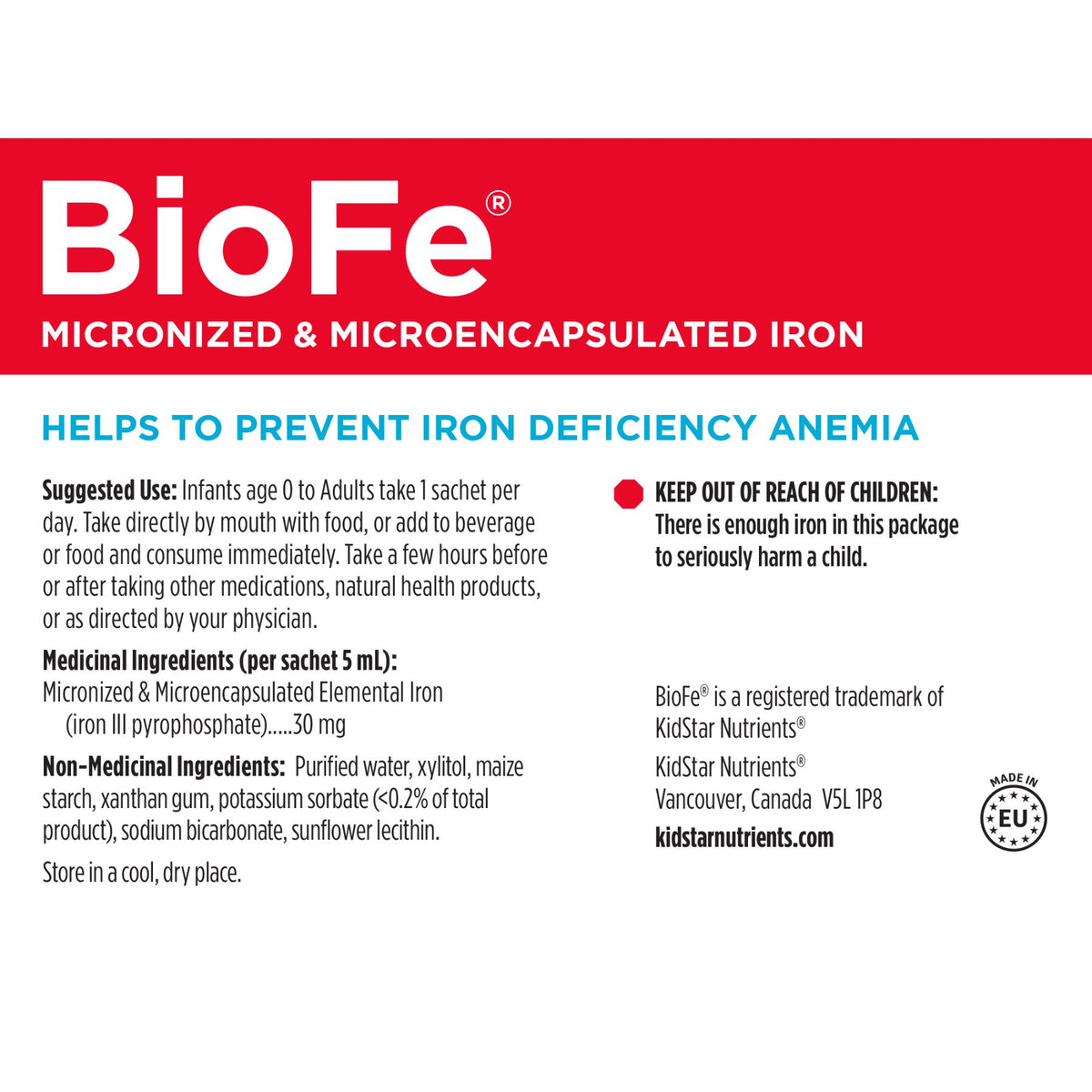 KidStar BioFe Liquid Iron 30mg Single Sachet (5mL)