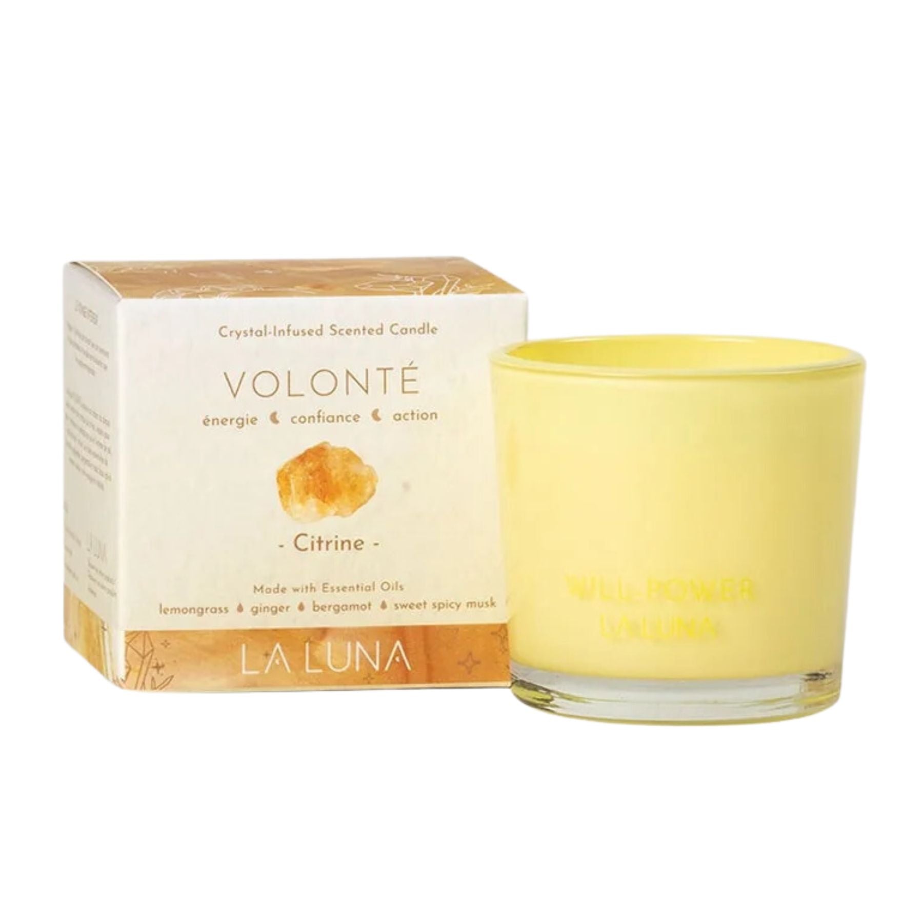 La Luna Crystal Infused Candle Will-Power - Citrine 56g