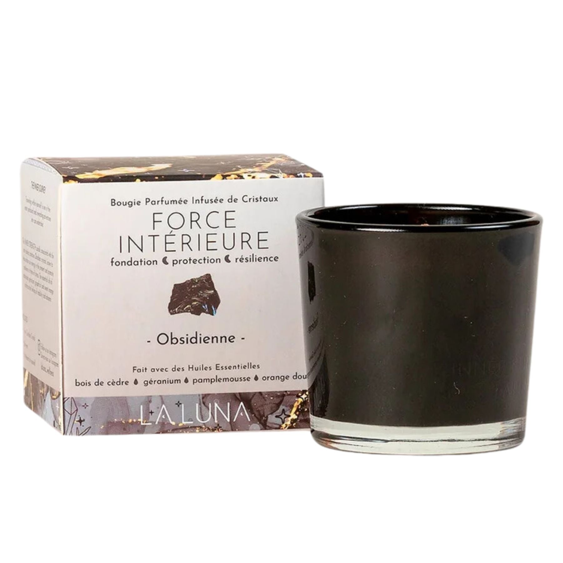 La Luna Crystal Infused Candle Inner Strength - Obsidian 56g