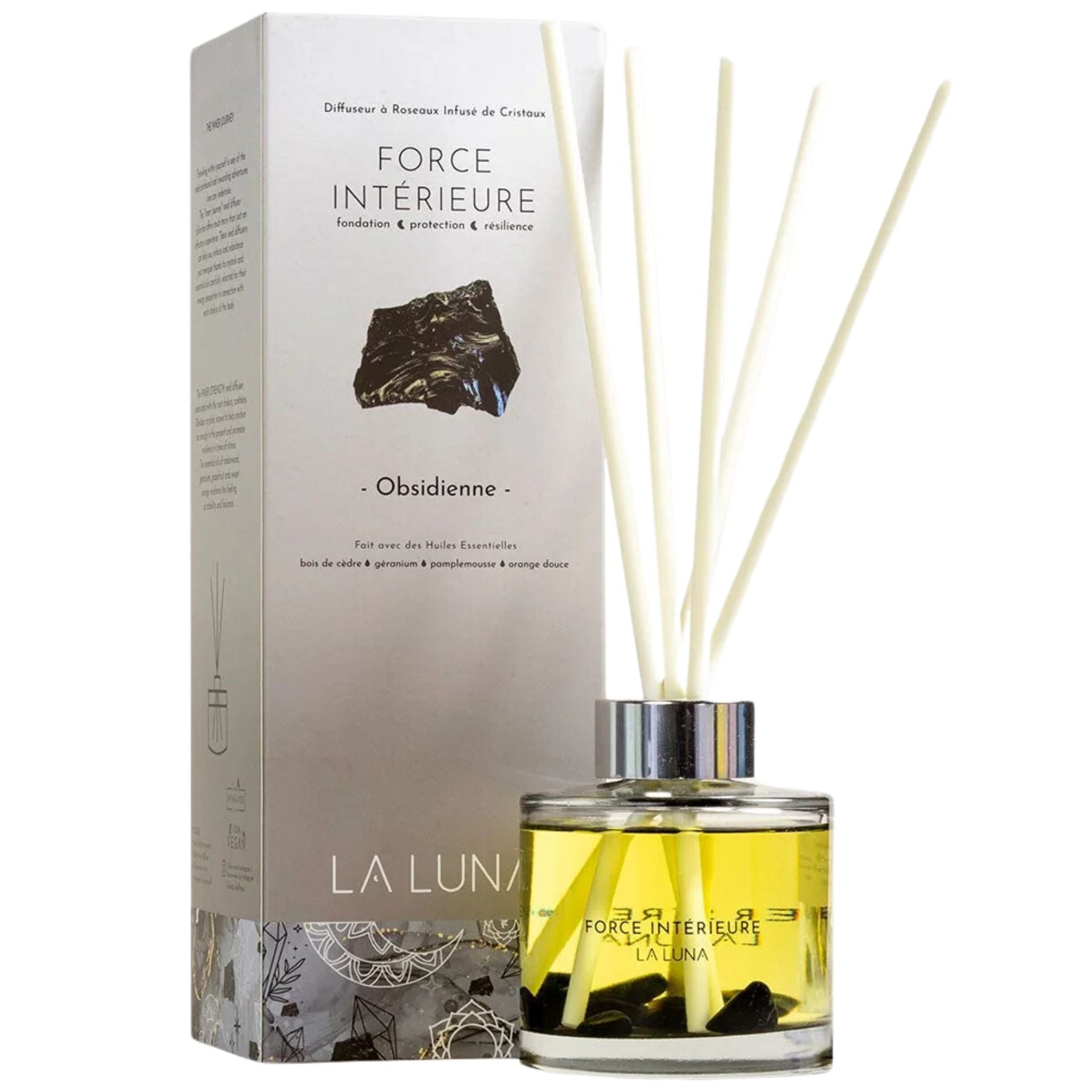 La Luna Crystal Infused Reed Diffuser Inner Strength - Obsidian