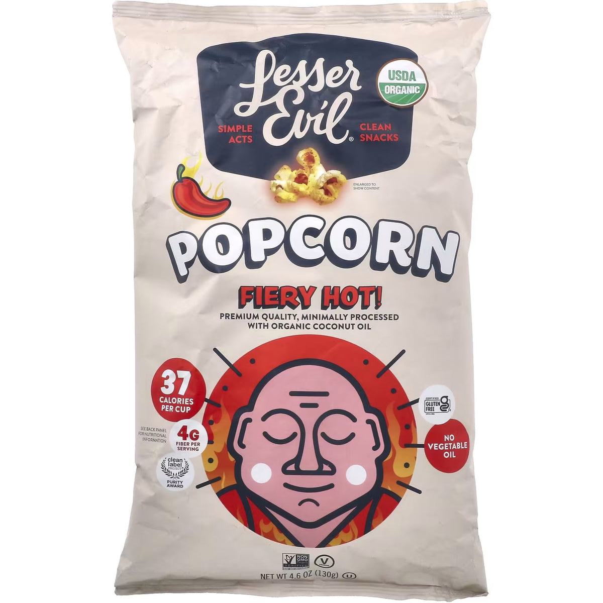 Lesser Evil Organic Popcorn - Fiery Hot 130g