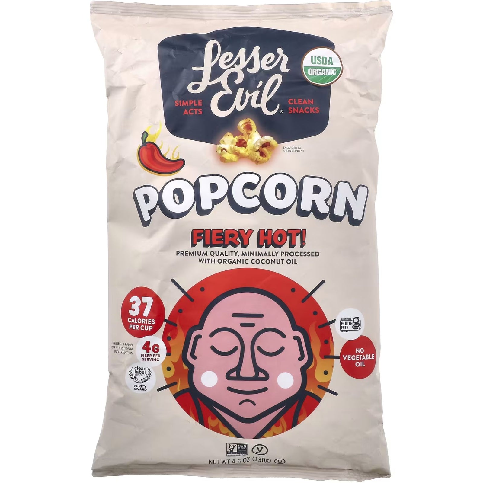 Lesser Evil Organic Popcorn - Fiery Hot 130g