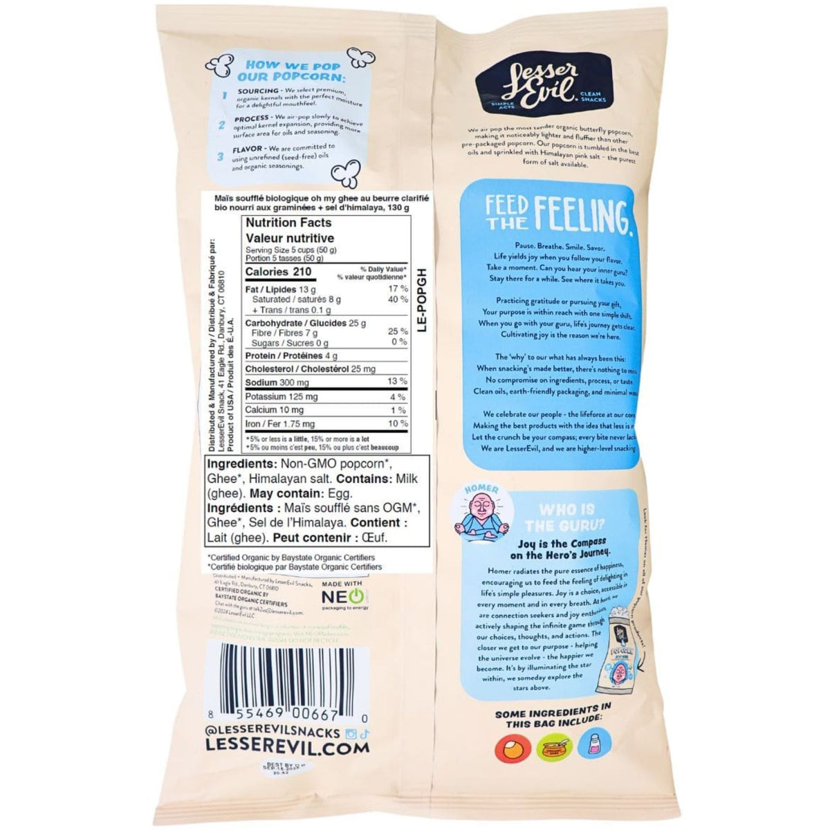 Lesser Evil Organic Popcorn Oh My Ghee! 142g