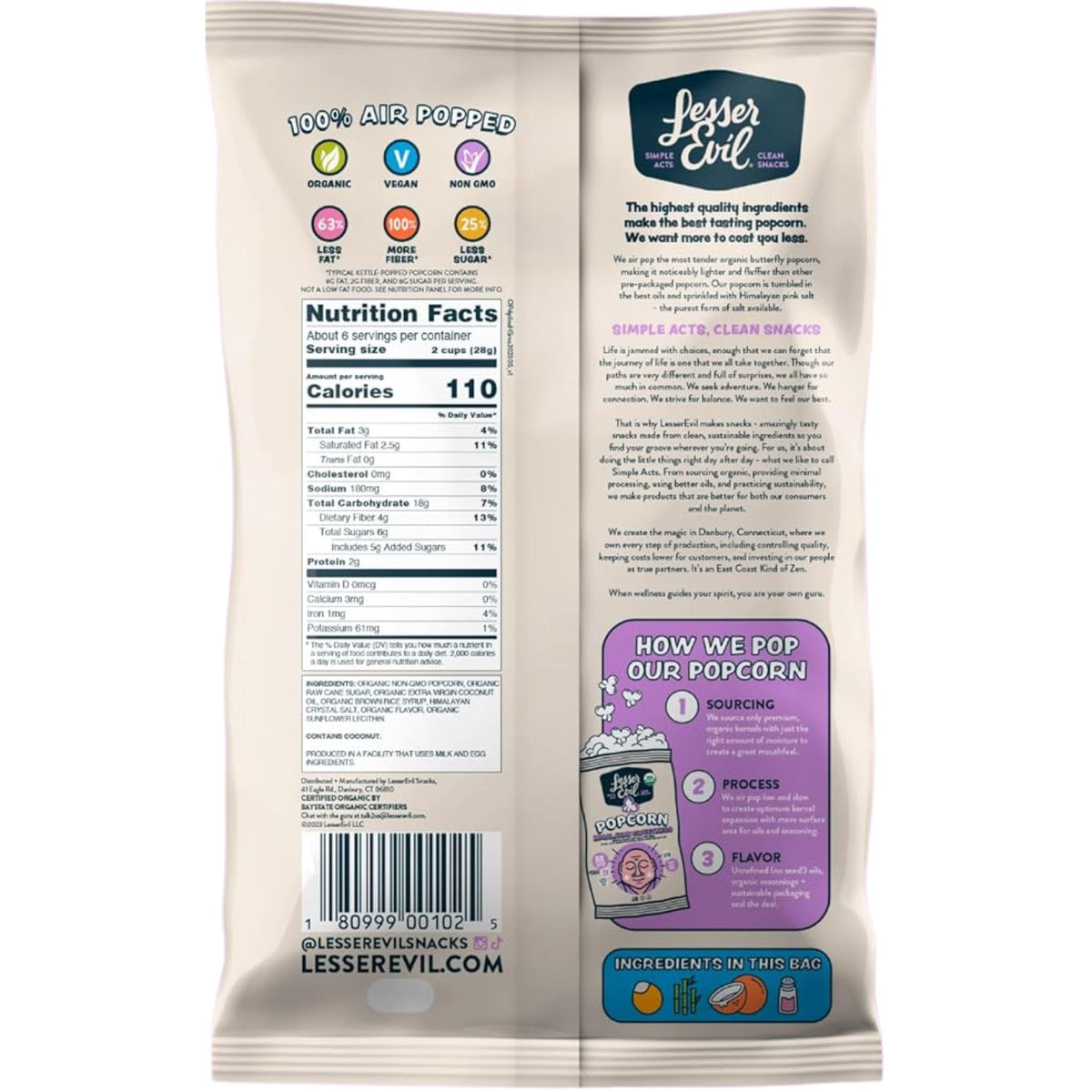 Lesser Evil Organic Popcorn - Himalayan Sweetness 181g