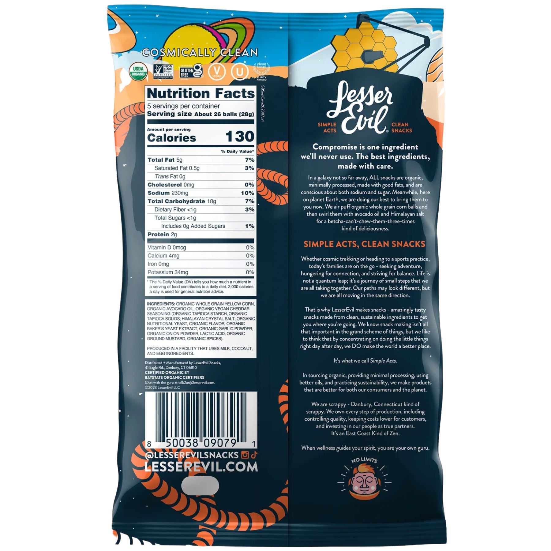 Lesser Evil Space Balls - Interstellar Cheddar 124g - Fiddleheads ...