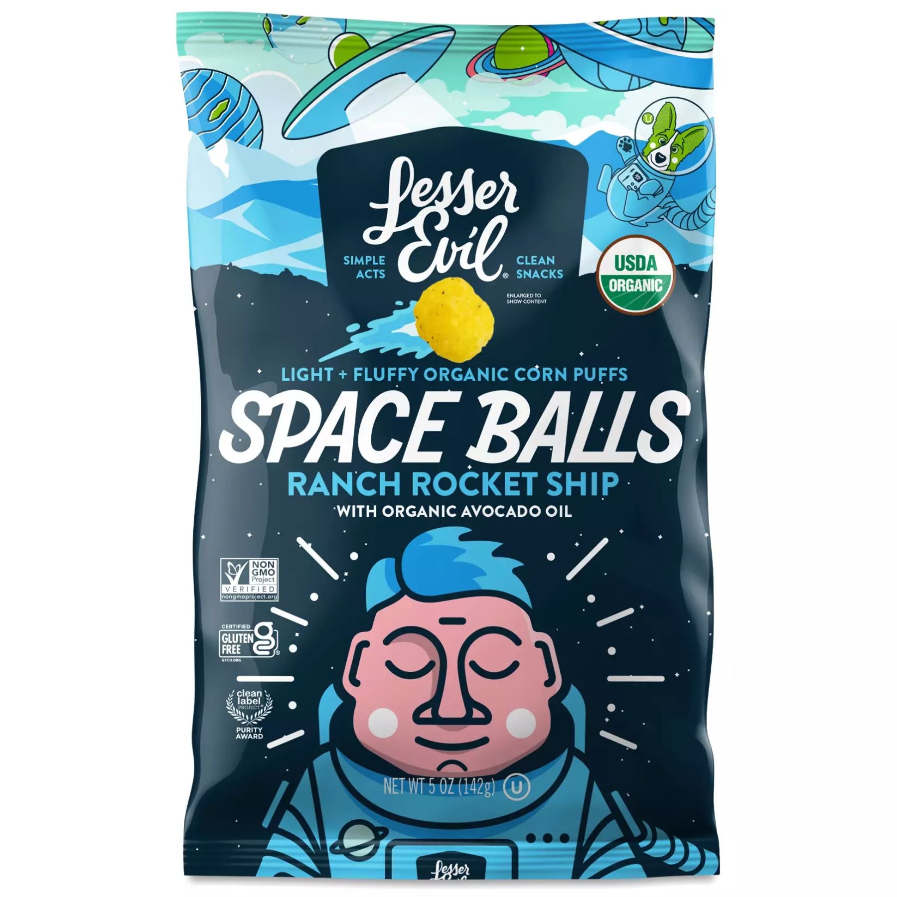 Lesser Evil Organic Corn Puffs Space Balls - Ranch Rocket Ship 142g