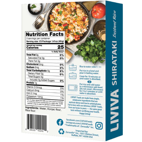 Liviva Dried Shirataki Instant Rice 120g - Fiddleheads Health and Nutrition