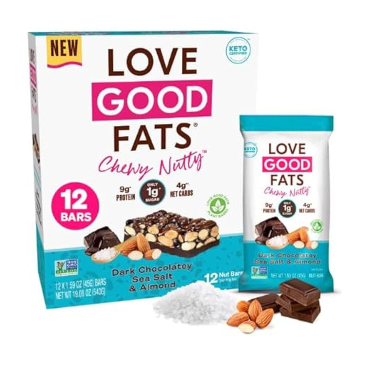 Love Good Fats Chewy Nutty Dark Chocolate Sea Salt & Almond Bar (single) 40g