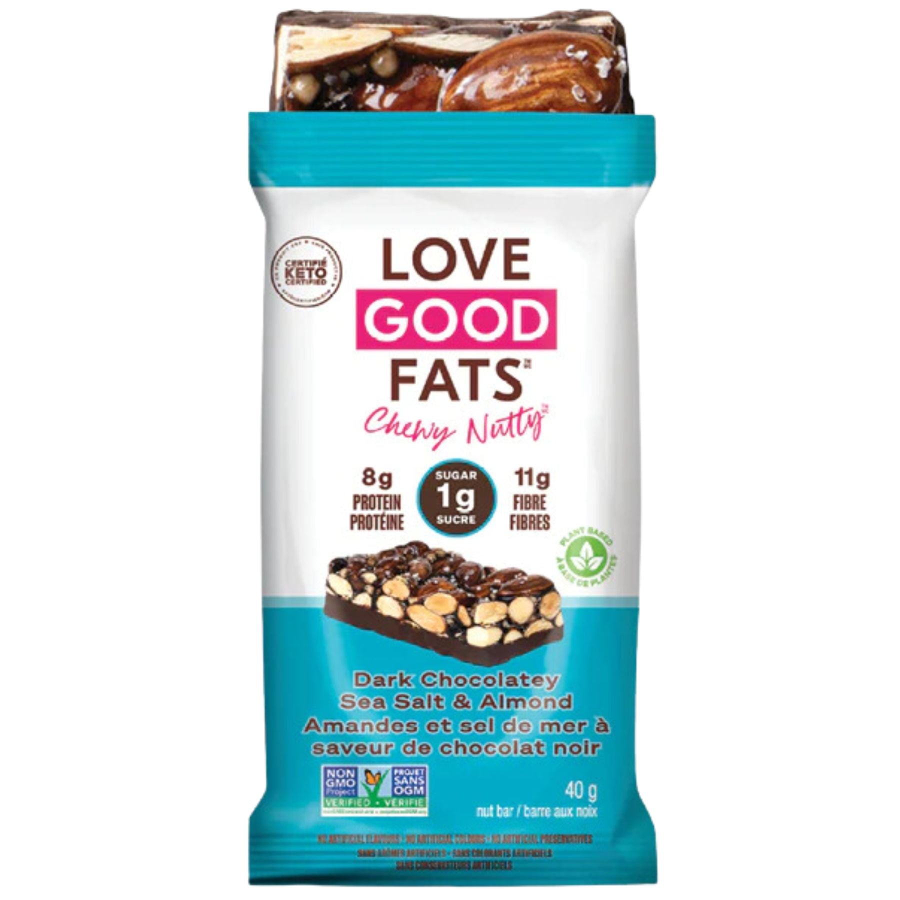 Love Good Fats Chewy Nutty Dark Chocolate Sea Salt & Almond Bar (single) 40g
