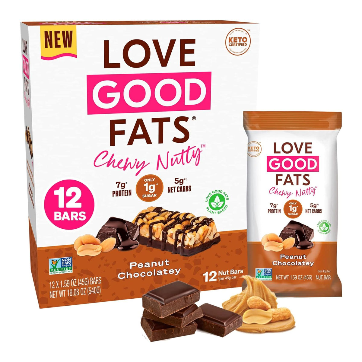 Love Good Fats Chewy Nutty Peanut Chocolate Bar (single) 40g