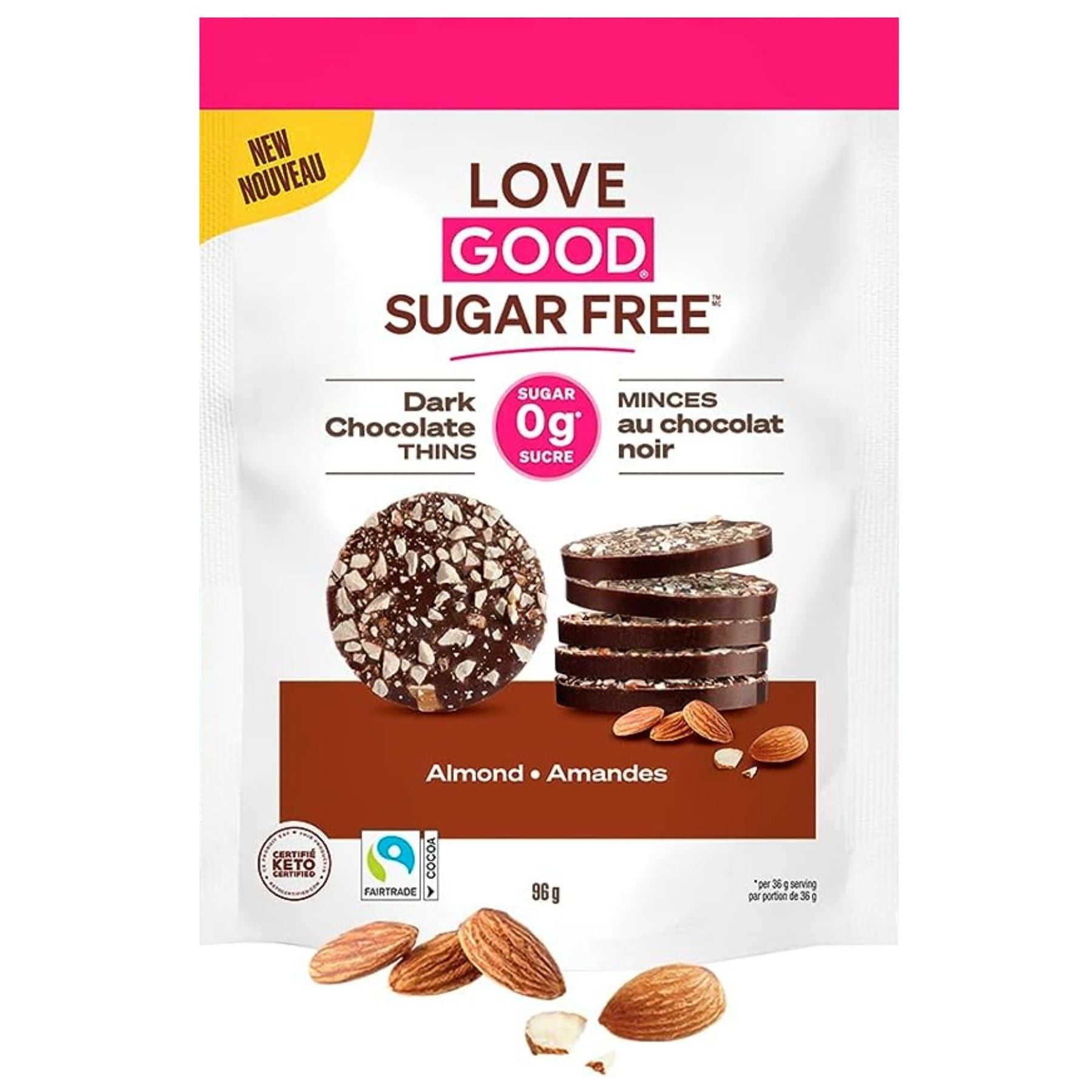 Love Good Fats Dark Chocolate Thins - Almond 96g