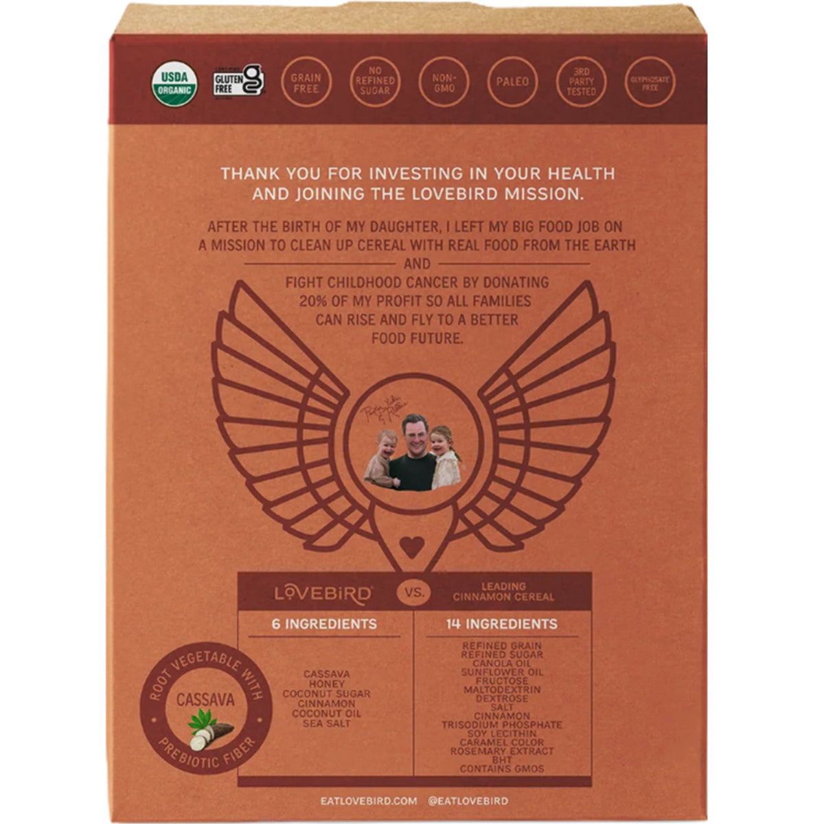 Lovebird Organic Grain-Free Cinnamon O's Cereal 198g