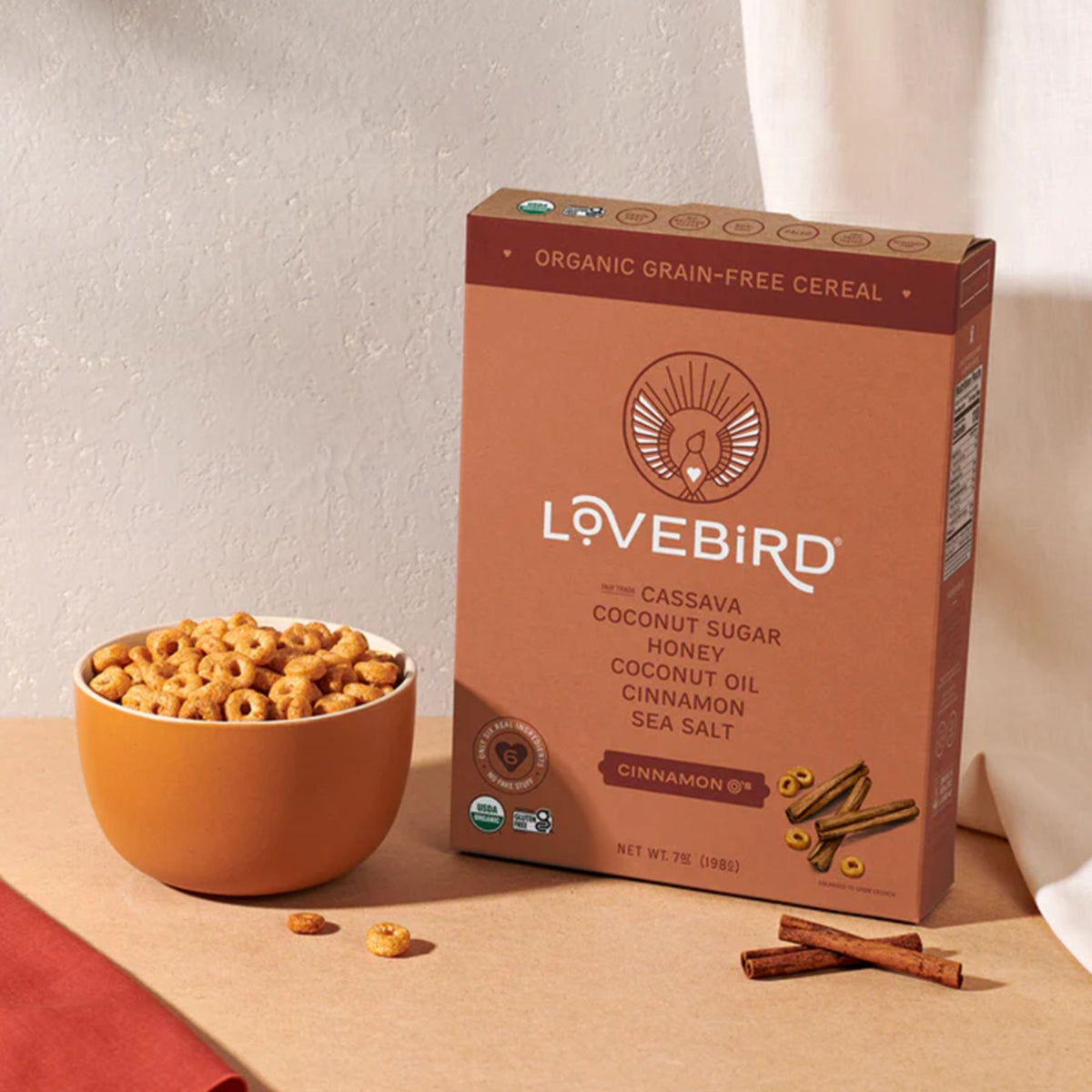 Lovebird Organic Grain-Free Cinnamon O's Cereal 198g