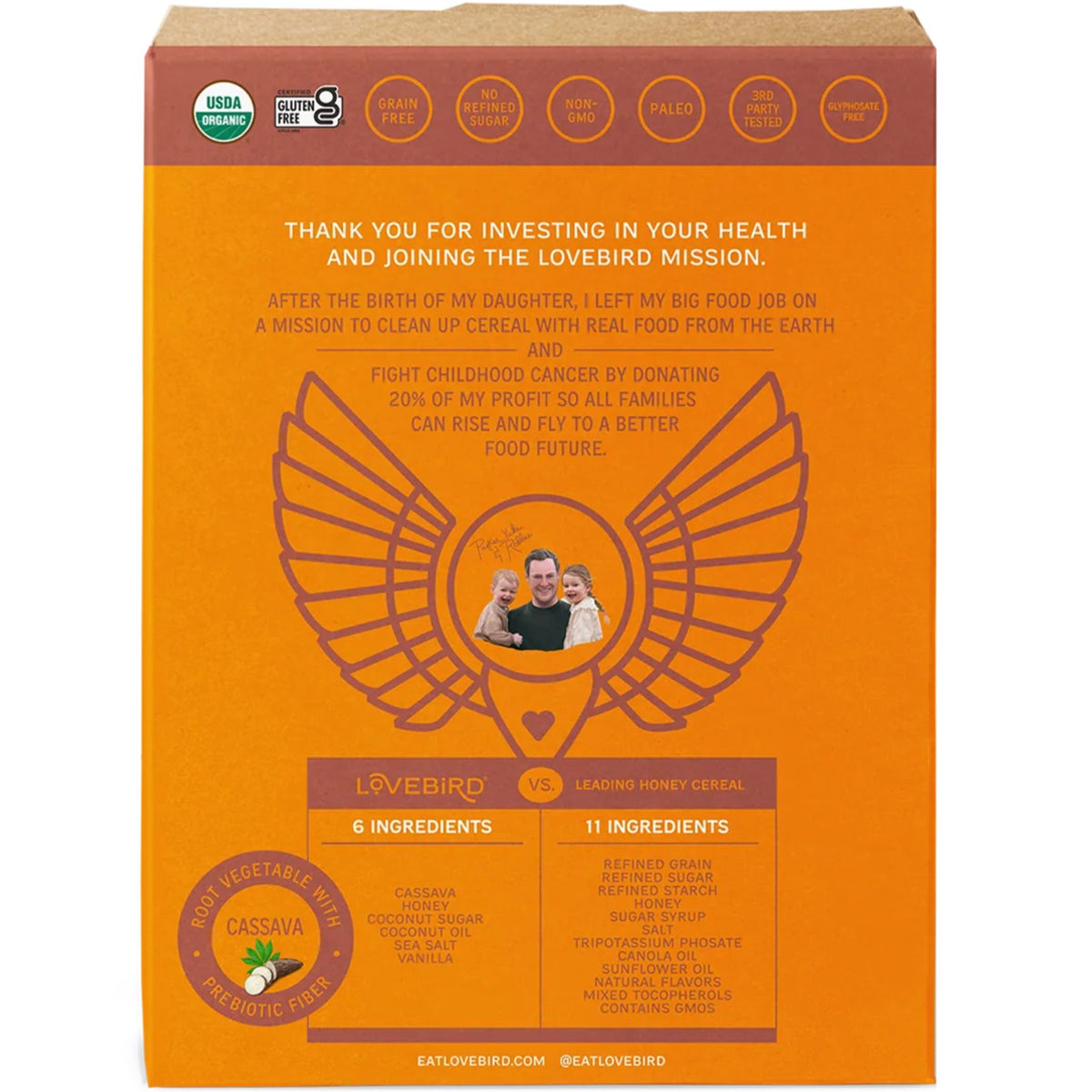 Lovebird Organic Grain-Free Honey O's Cereal 198g