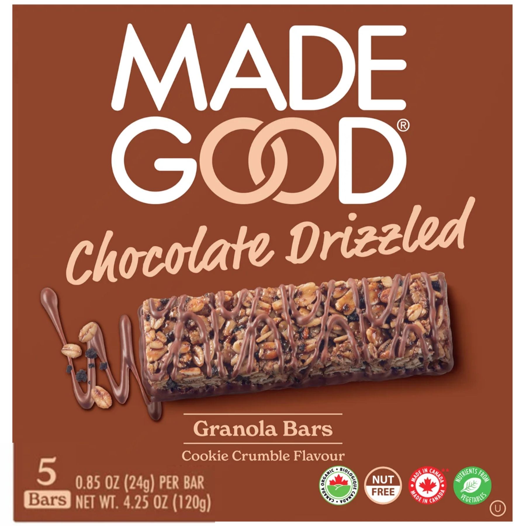 MadeGood Chocolate Drizzled Granola Bars Cookie Crumble 5x24g