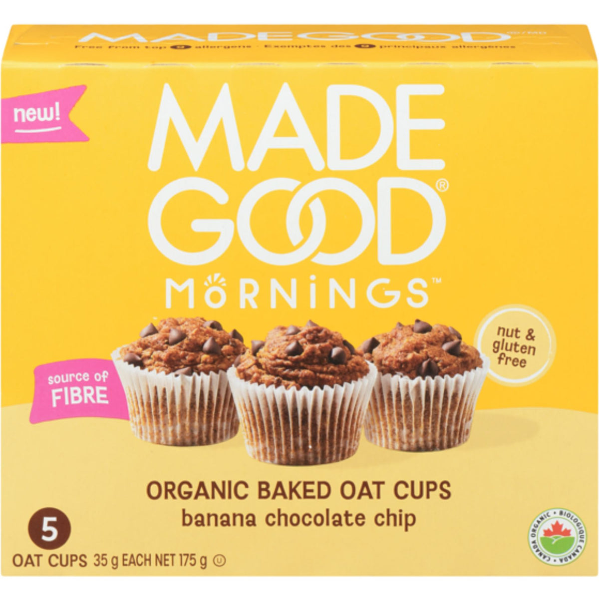 MadeGood Mornings Organic Baked Oat Cups Banana Chocolate Chip 5pk (5x35g)