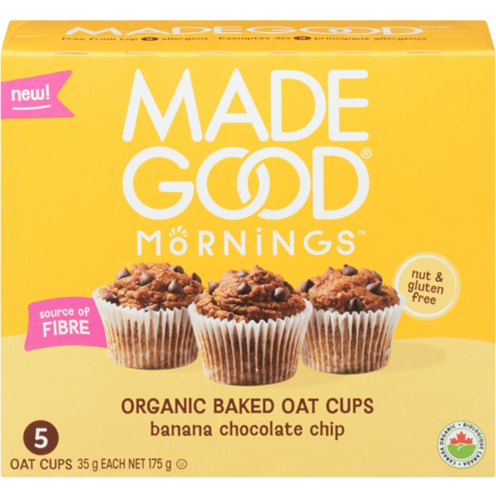MadeGood Mornings Organic Baked Oat Cups Banana Chocolate Chip 5pk (5x35g)