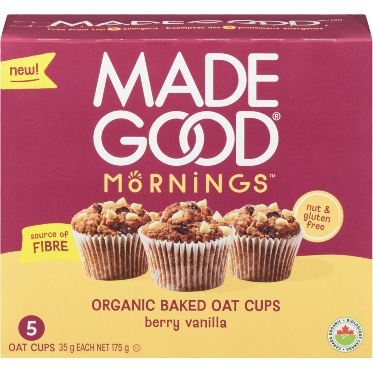MadeGood Mornings Organic Baked Oat Cups Berry Vanilla 5pk (5x35g)