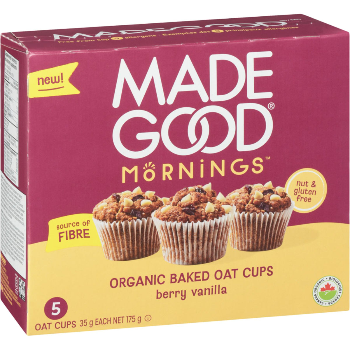 MadeGood Mornings Organic Baked Oat Cups Berry Vanilla 5pk (5x35g)