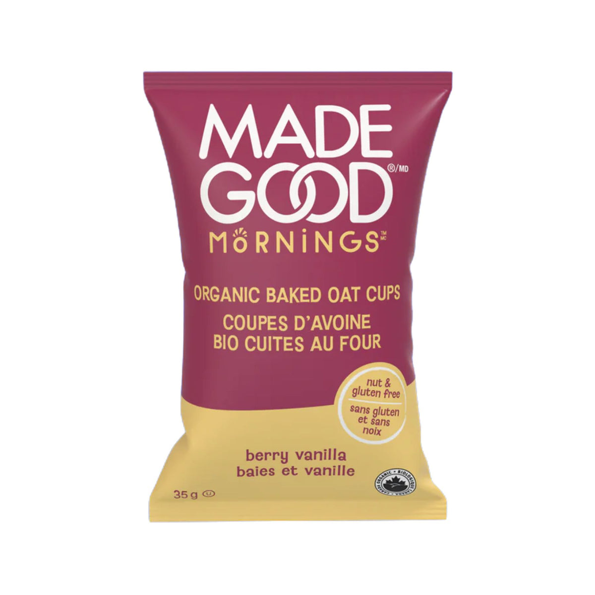 MadeGood Mornings Organic Baked Oat Cups Berry Vanilla 5pk (5x35g)