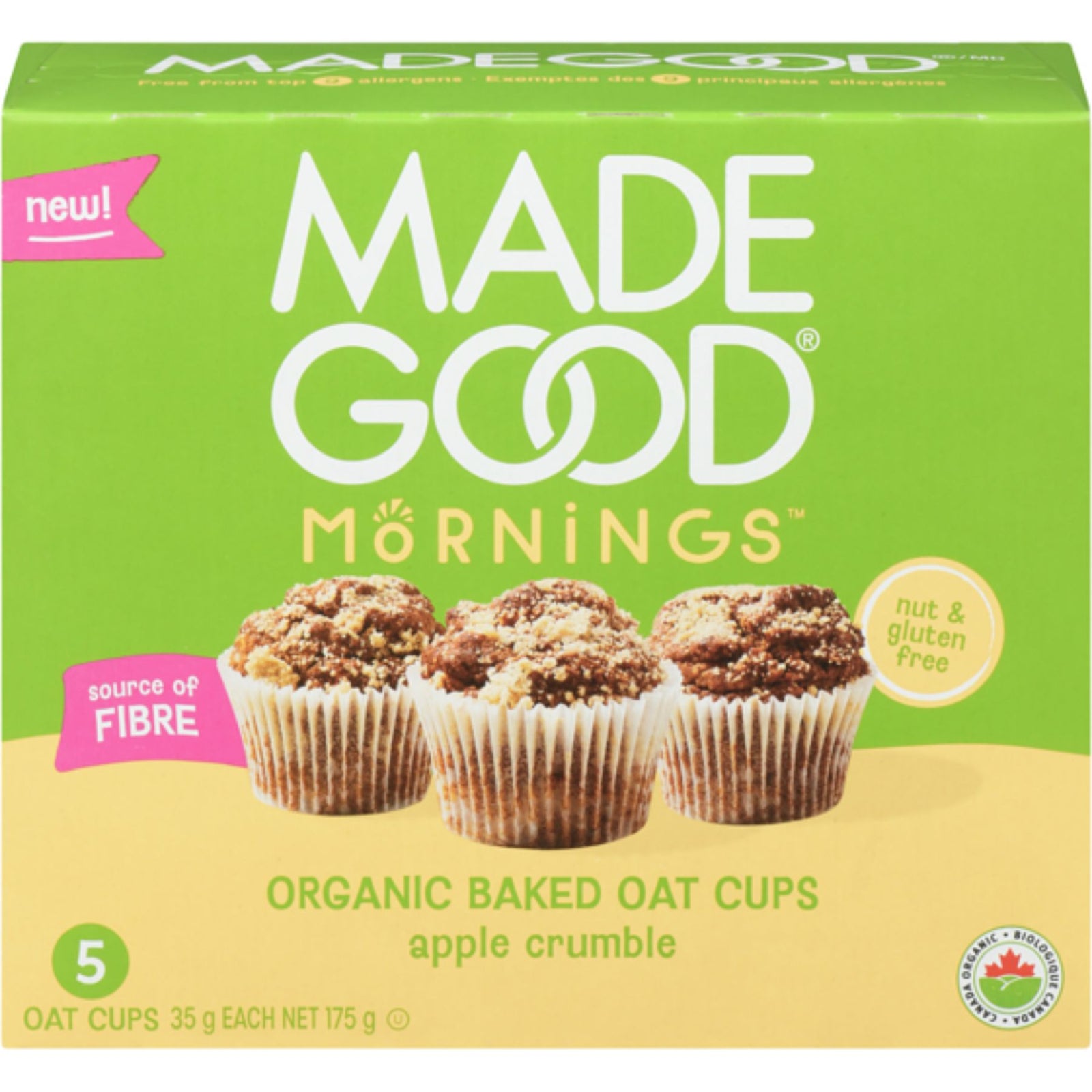 MadeGood Mornings Organic Baked Oat Cups Apple Crumble 5pk (5x35g)