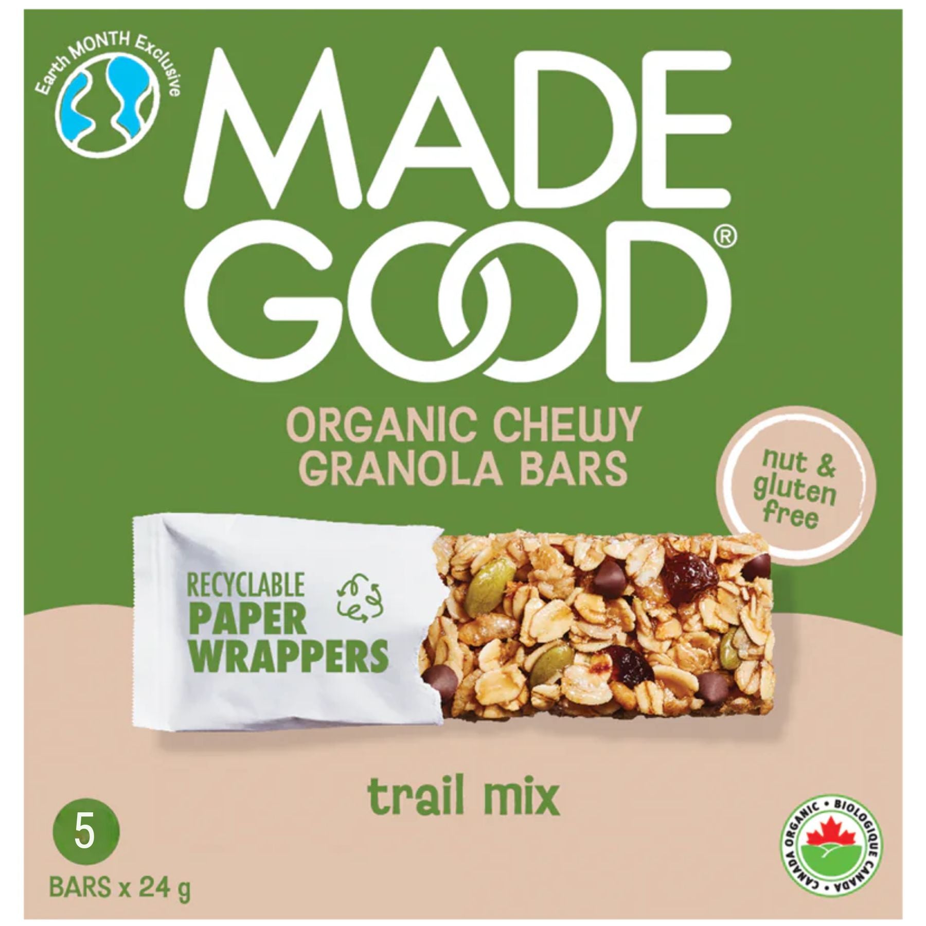 MadeGood Earth Month Trail Mix Organic Chewy Granola Bars 5x24g