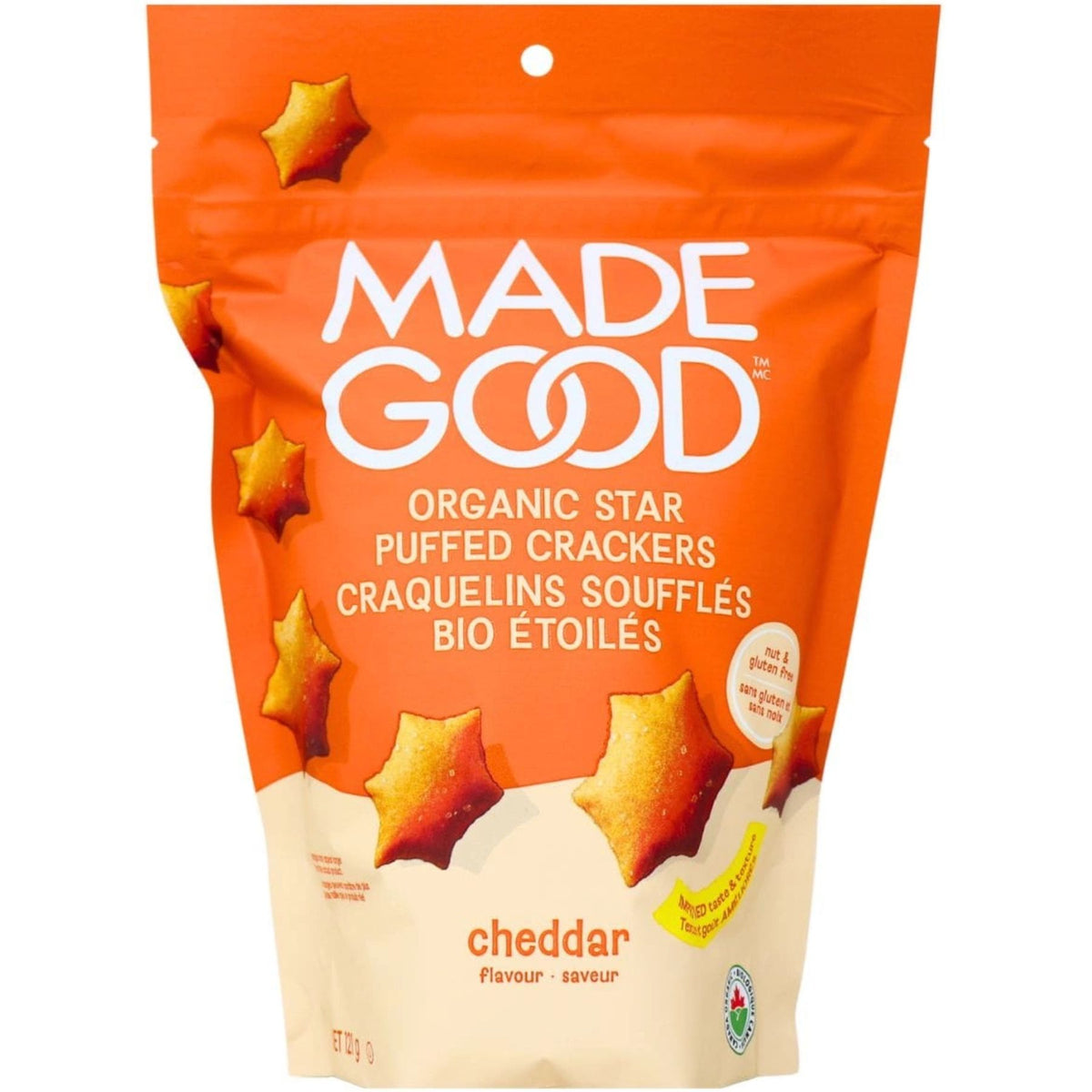 MadeGood Organic Star Puffed Crackers Cheddar Flavour 121g