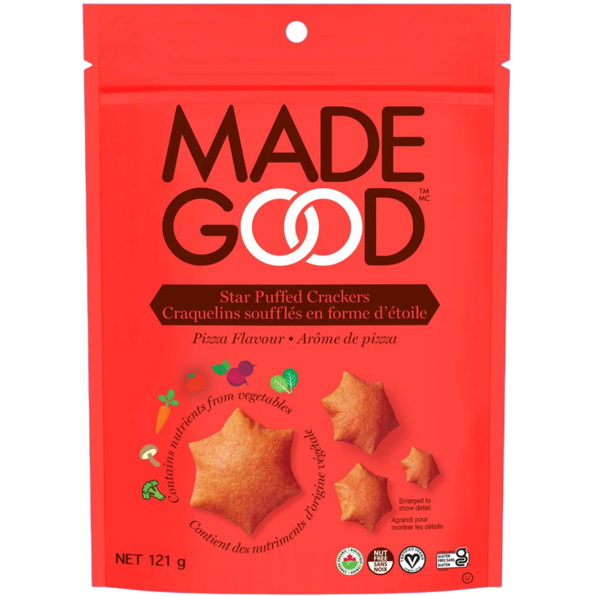 MadeGood Organic Star Puffed Crackers Pizza Flavour 121g