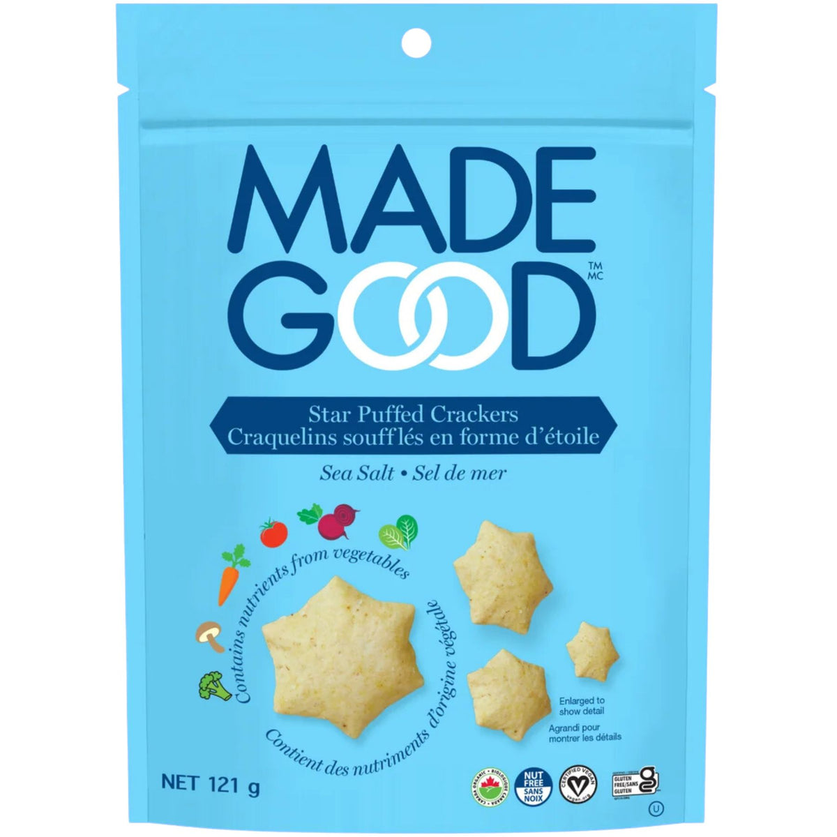 MadeGood Organic Star Puffed Crackers Sea Salt 121g