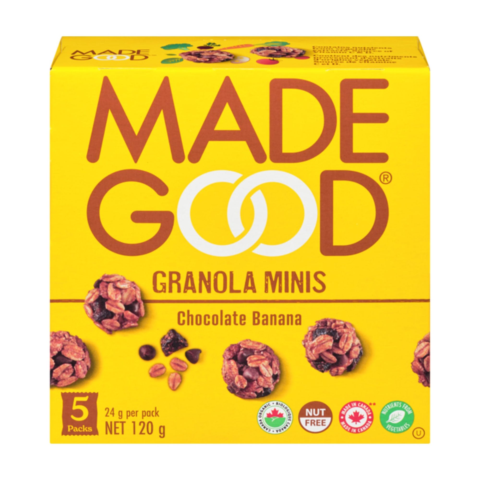 Made Good Chocolate Banana Granola Minis - 5 packs, 24g per pack. Nut free, gluten free, allergy friendly, Non-GMO, organic