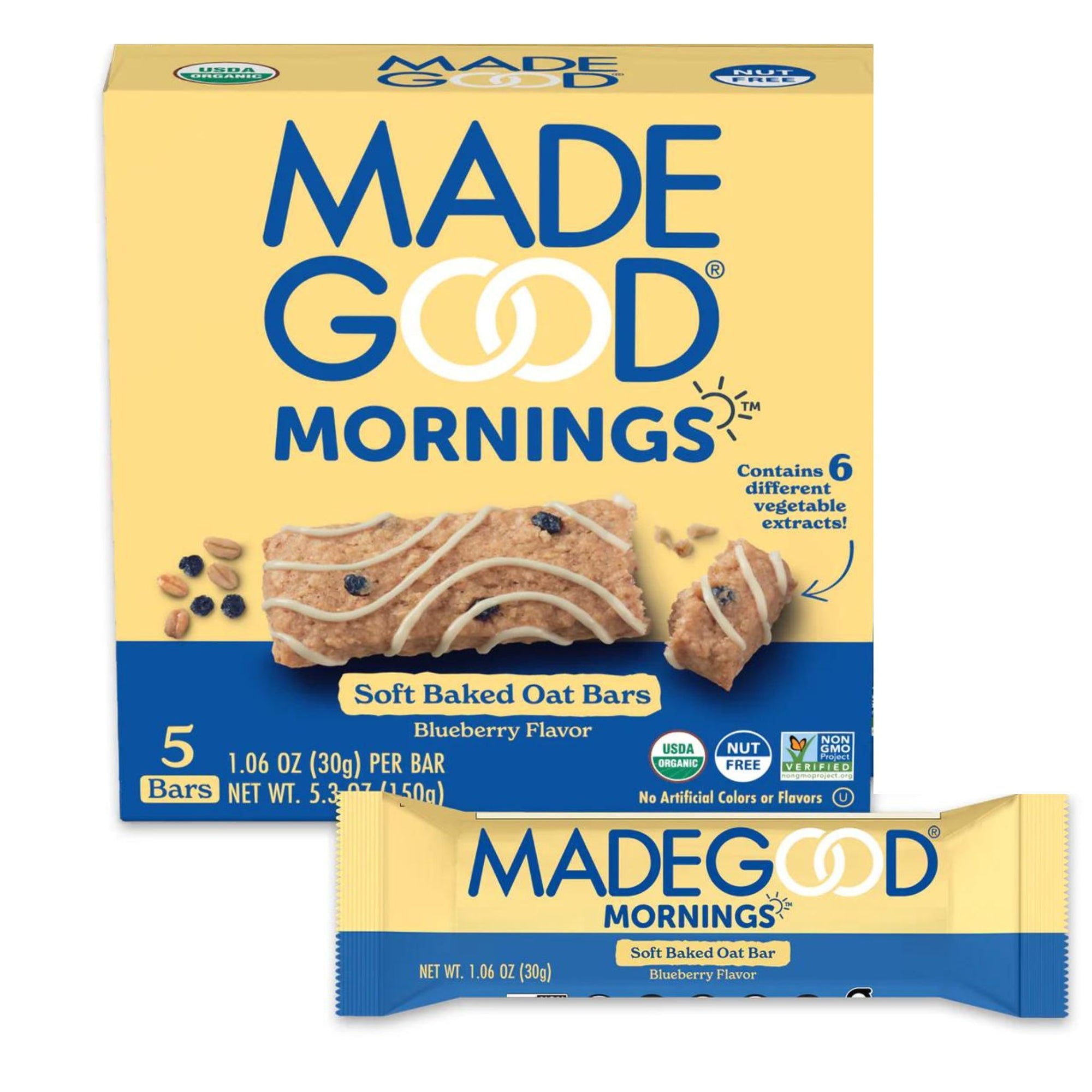 MadeGood Mornings Blueberry Soft Baked Oat Bars 5x24g