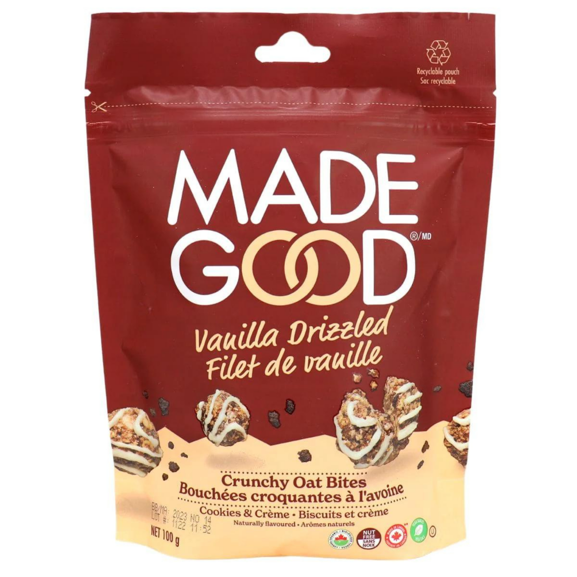 MadeGood Cookies & Cream Vanilla Drizzled Crunchy Oat Bites 100g