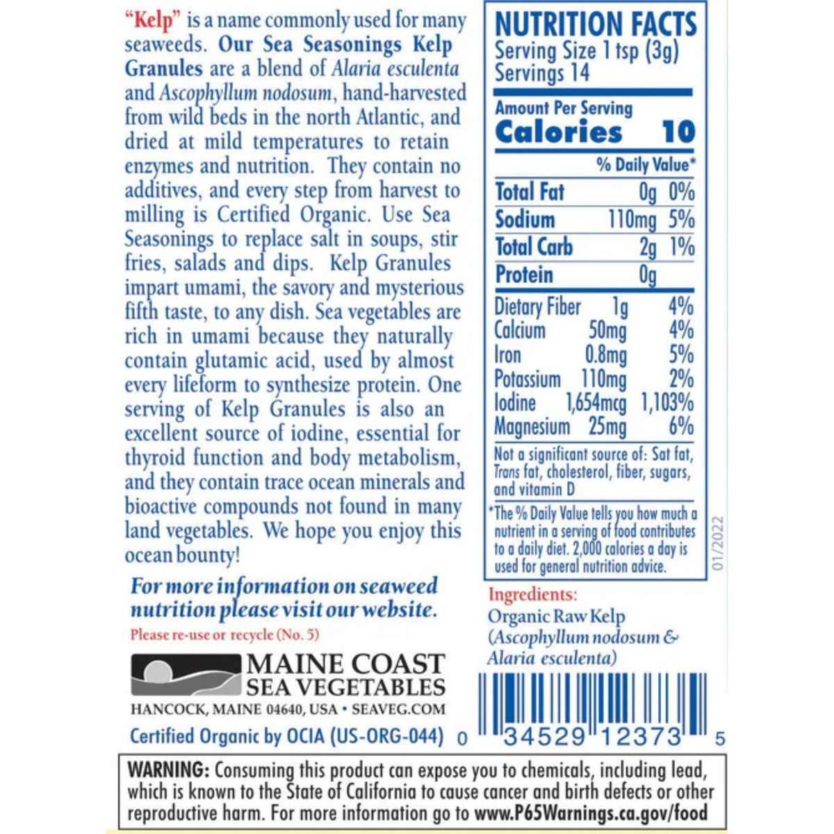 Maine Coast Organic Kelp Granules Seasoning Shaker 43g