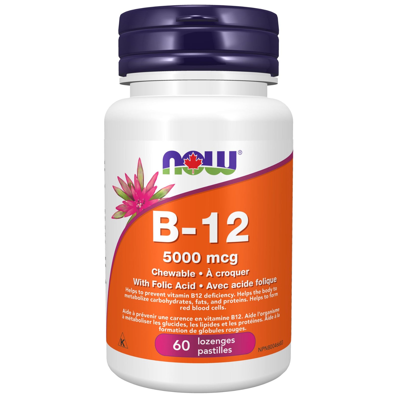NOW B-12 5000mcg with Folic Acid Lozenges 60s