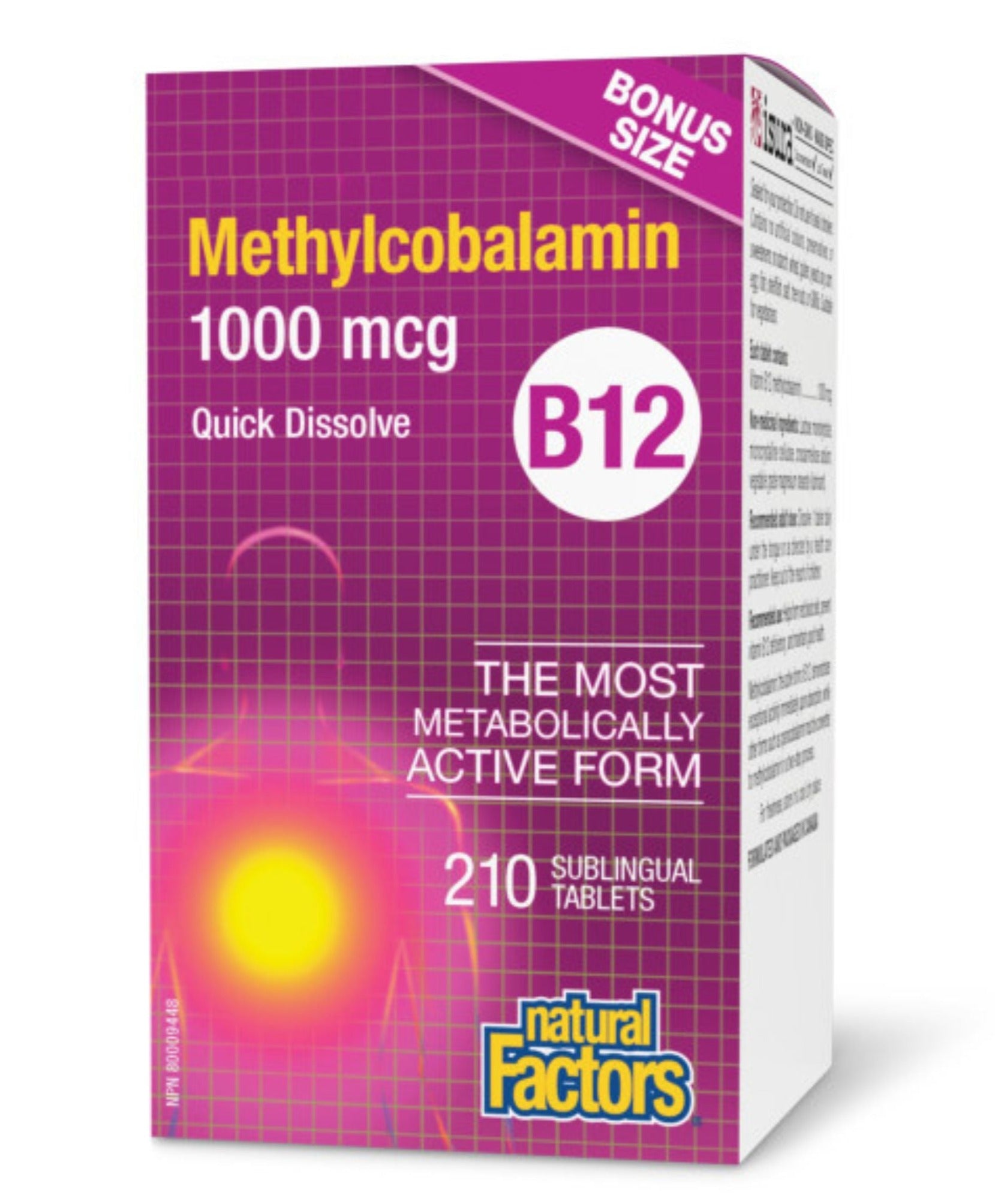 Natural Factors B12 Methylcobalamin 1000 mcg Bonus Size (180s + 30s)