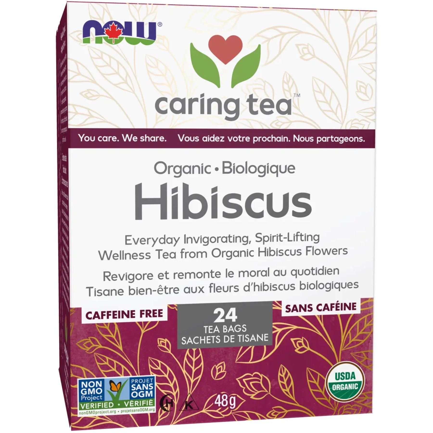 NOW Caring Tea Organic Hibiscus 24ct