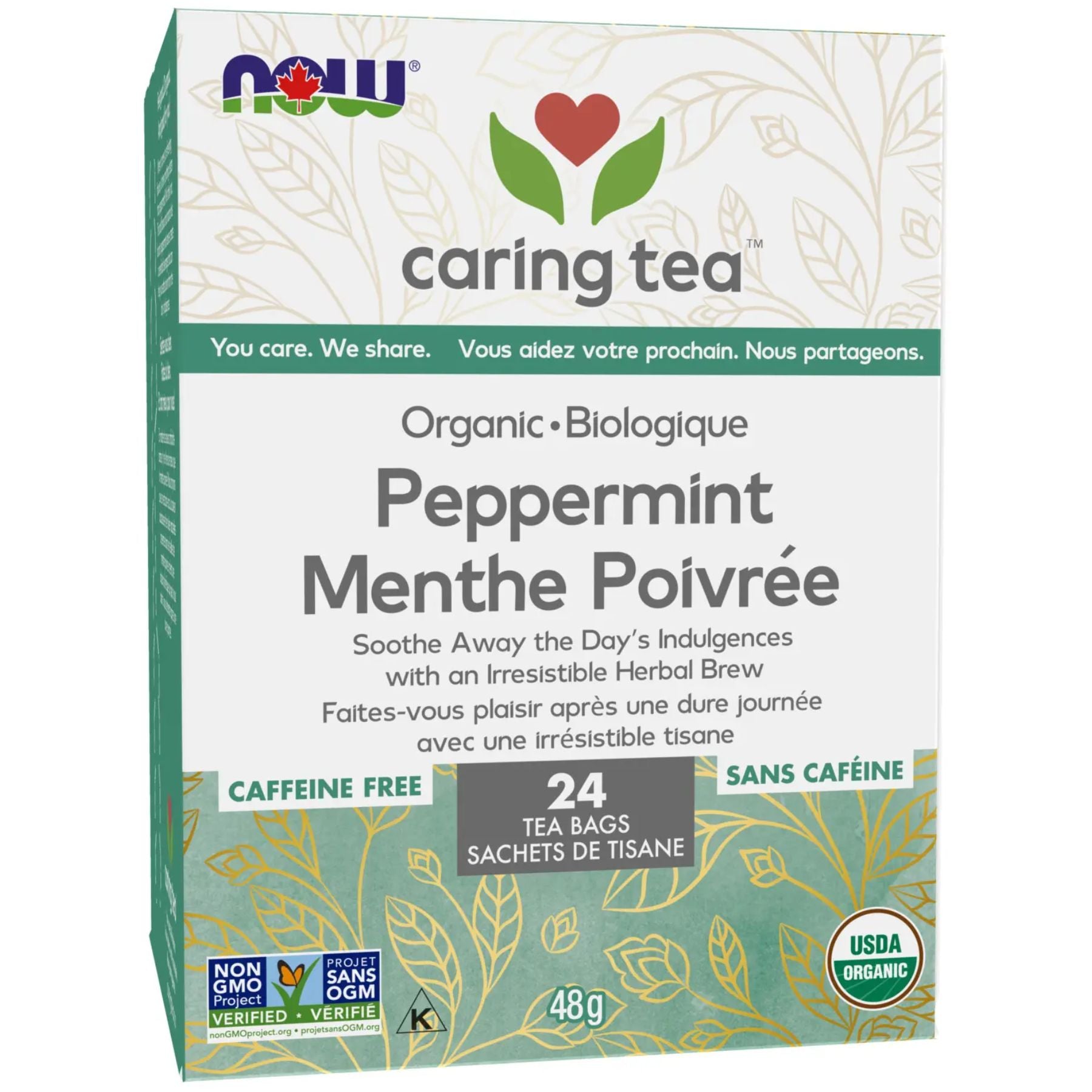 NOW Caring Tea Organic Peppermint 24ct