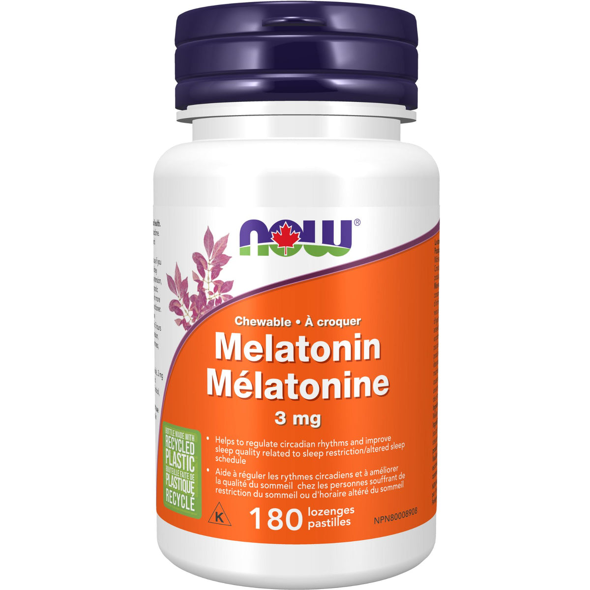 NOW Melatonin 3mg Peppermint Chewable Lozenges 180s