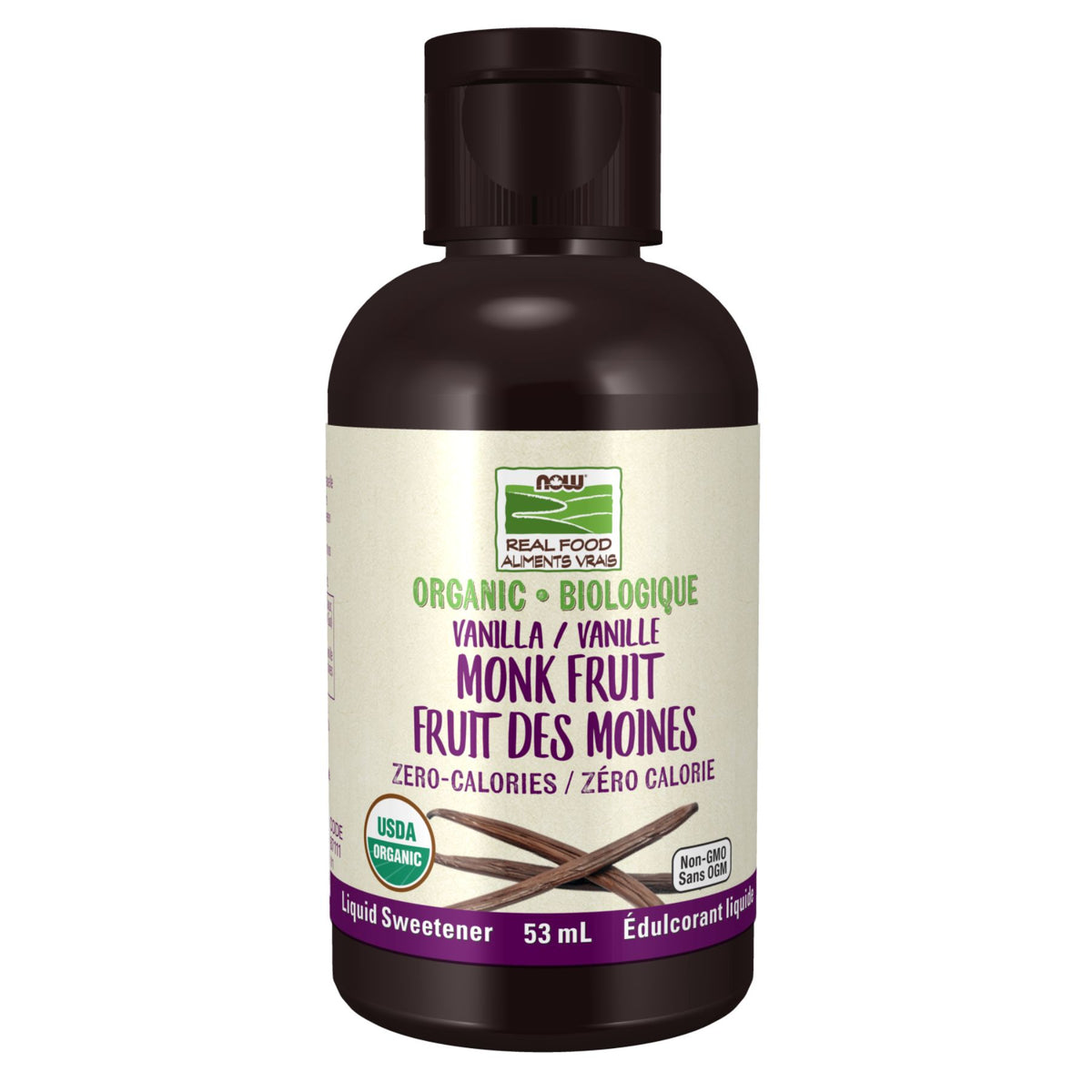 NOW Organic Liquid Monk Fruit, Vanilla Flavoured 53mL